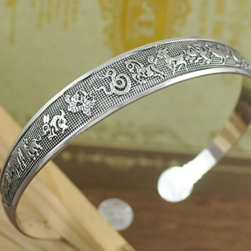 Silver Plated Bezel Open Bangle Bracelet Jewelry Women Female Models Blossoming