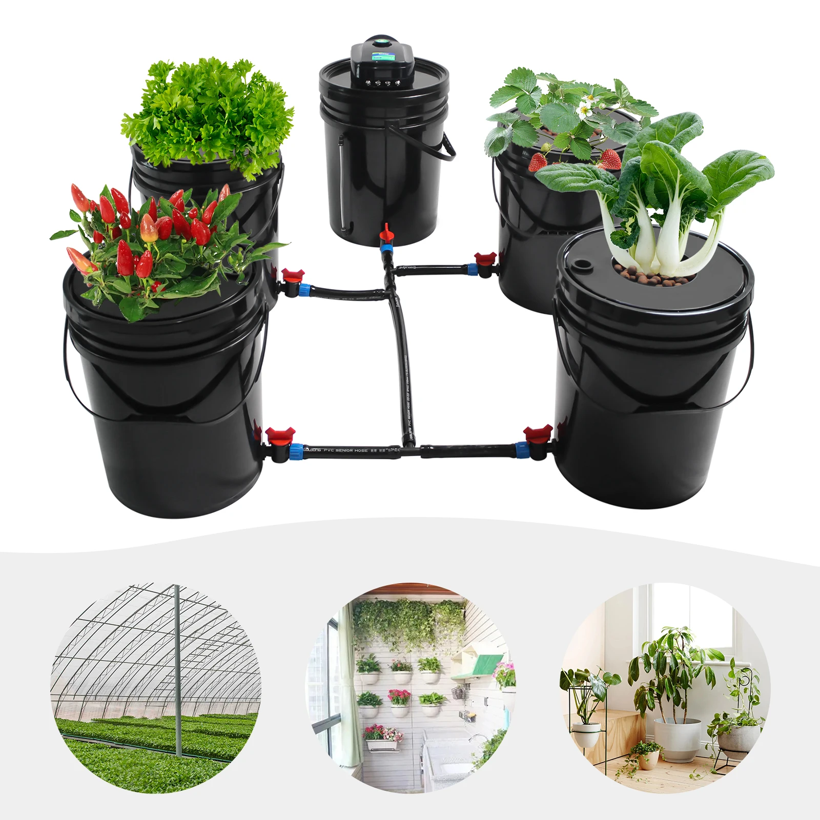 LOYALHEARTDY DWC Hydroponics System 5 Buckets Deep Water Culture Hydroponic Bucket Kit with Air Pump Recirculating Grow Kit