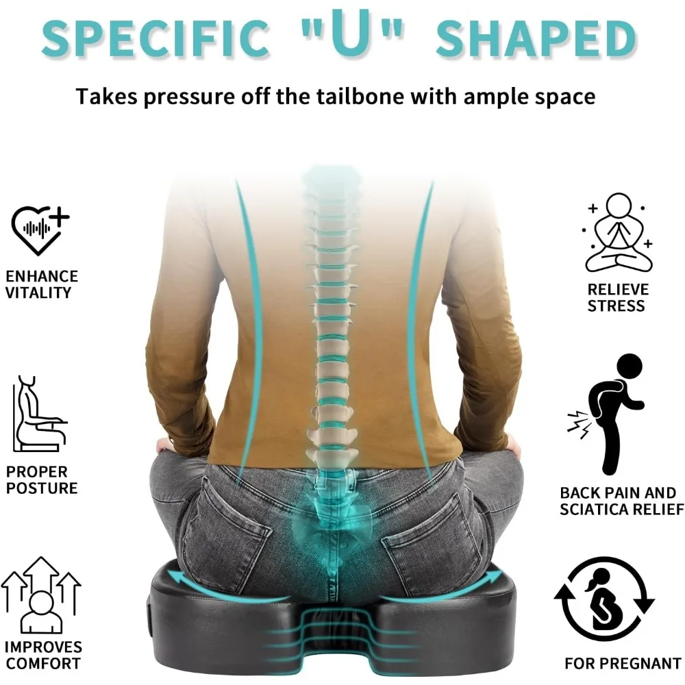 Luxury Seat Cushion, 4 Inch Extra Thick Memory Foam for Pressure Relief, Sciatica, Tailbone Pain & Back Pain Relief, Multi-Use 5