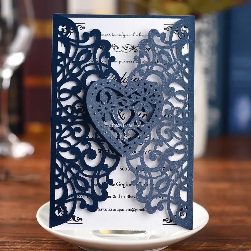 1pcs Wedding Invitations Cards Laser Cut Love Heart Vintage Decor Gift Greeting Card Party Supplies Greeting Cards بطاقات العمل