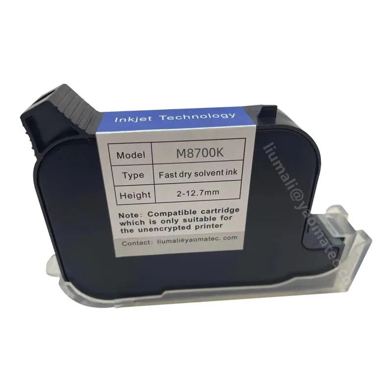 Impressora a Jato de Tinta Térmica Portátil Seca Rápida Cartucho de Tinta Solvente Ecológico para Desbloqueado M8700k 12.7 mm