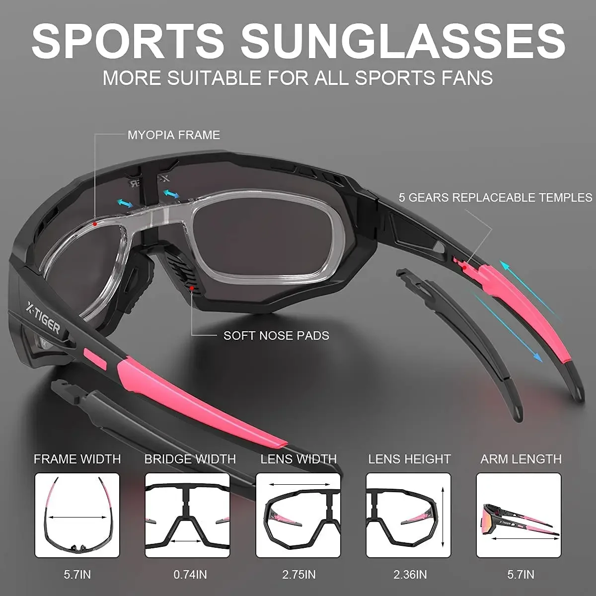 X-Tiger X-YJ-JPC-3 Lunettes de soleil polarisées pour femmes, cyclisme, VTT, course en montagne - Image 3