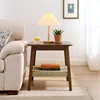 Mid-Century Side Table with Woven Shelf, Boho Side Table with Storage, Small Side Table for Living Room Couch Bedroom Patio 1