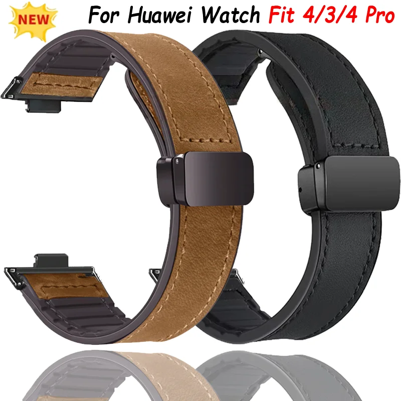 Premium Leather and Silicone Strap with Breathable Design and Magnetic Buckle