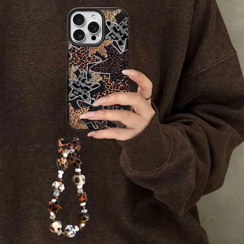 Leopard Print Star Hand Rope Phone Case