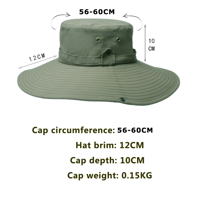 Men's Waterproof Fabric Mountaineering Hat Male Anti-UV Sun Hats Outdoor  Fishing Cap Wide Brim Caps Bucket Hat Boonie Hat Gorros