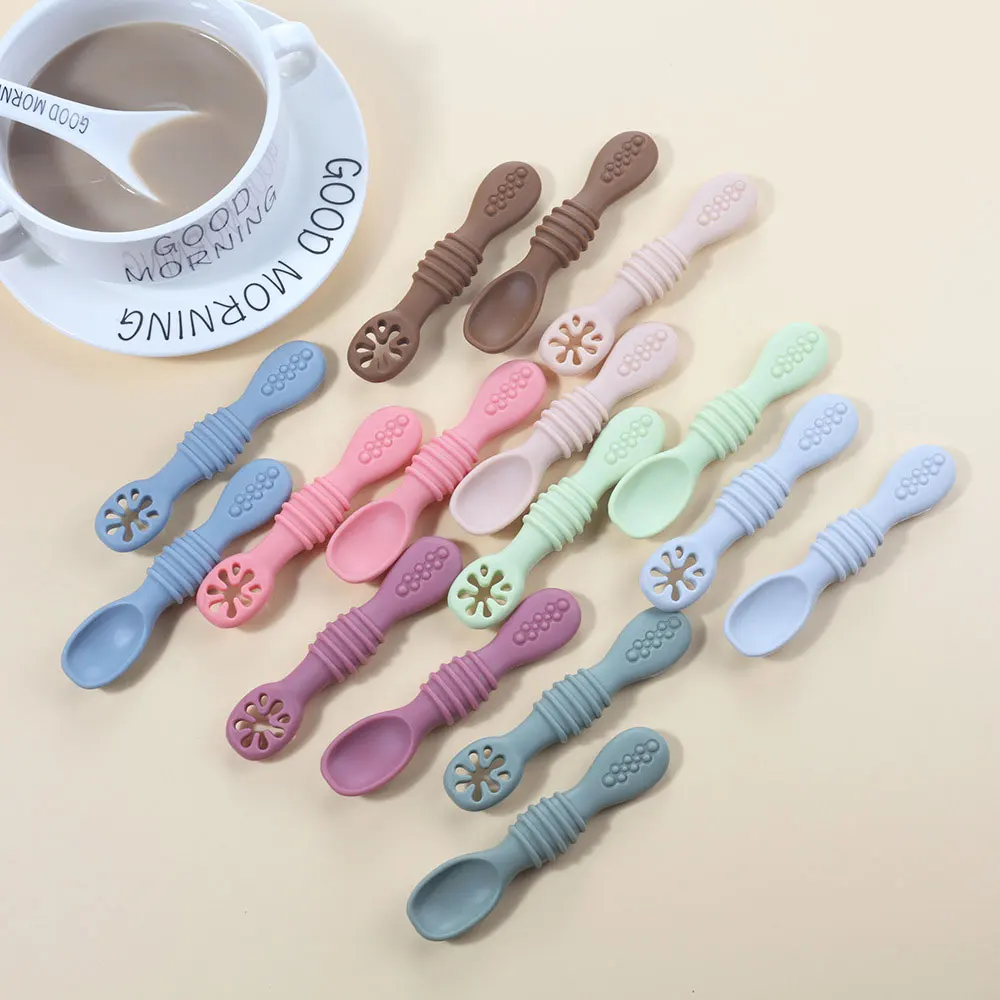 Baby Feeding Spoons 2PCS Silicone Learning Spoons Utensils Set