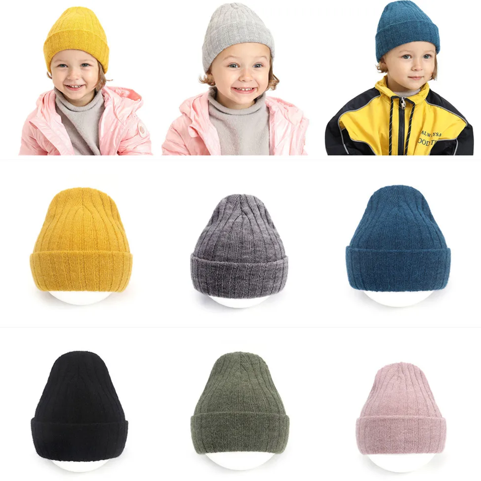 Baby Wool Hats Autumn Winter Boys Girls Thick Warm Hat Toddler Boy Hip Hop Elasticity Panama Knitting Caps Kids Accessories