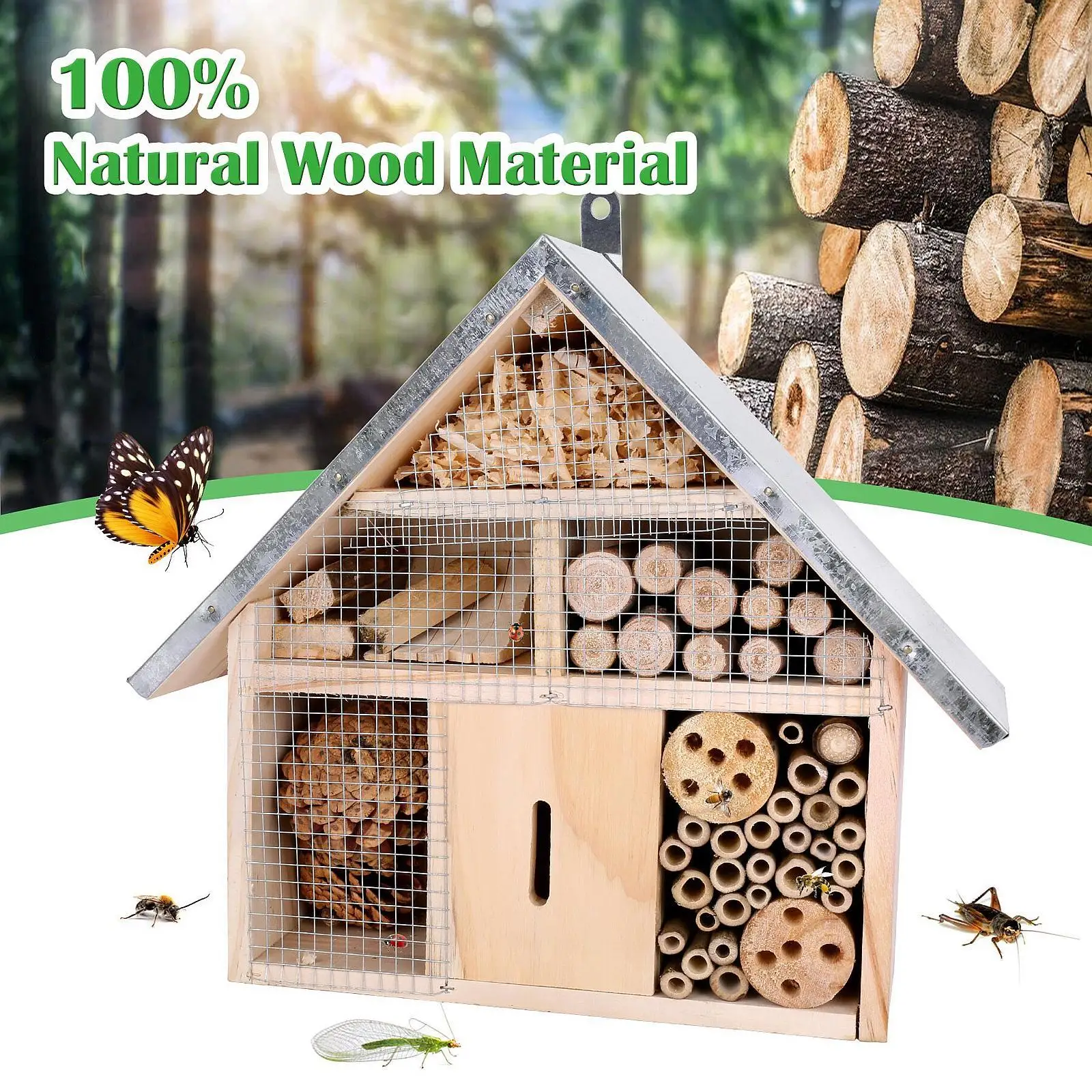 Wooden Bee House Breeding Natural Butterfly Hotel for Outdoor Fence