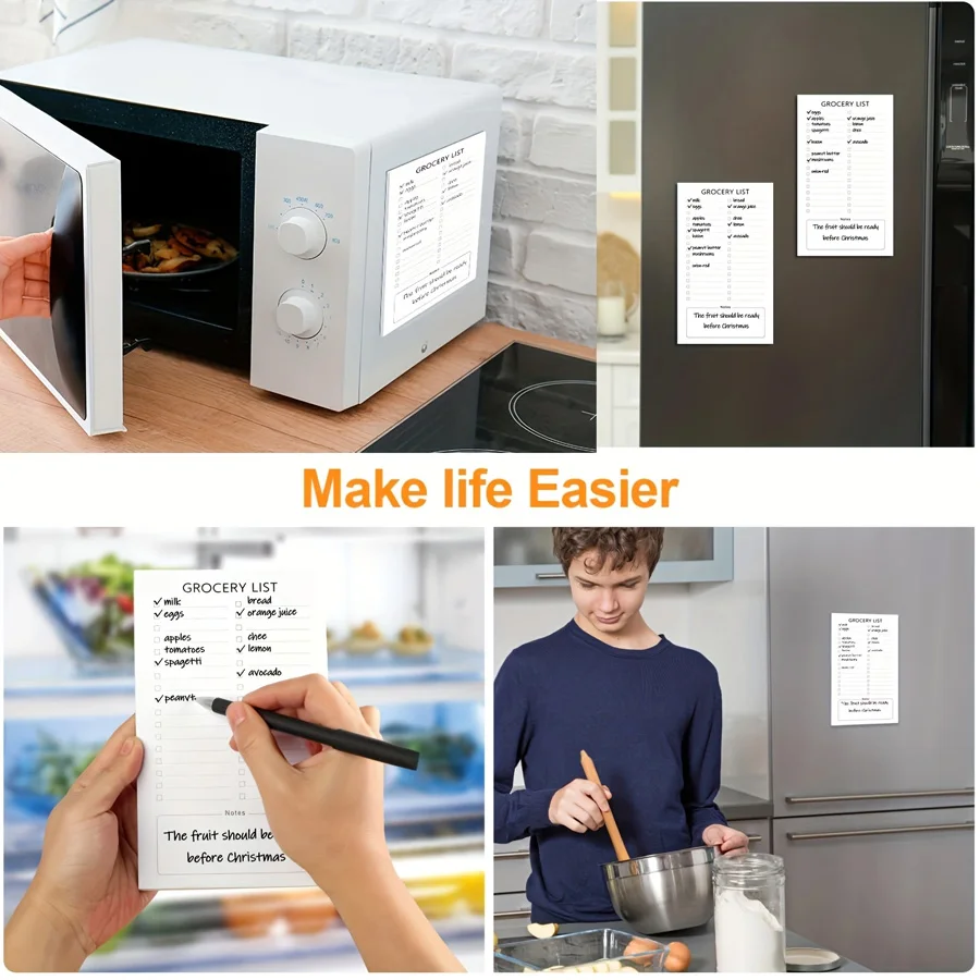 1pc Fridge Magnetic Shopping List Pad, White Magnetic Memo Pad, Fully Magnetic Grocery List Pad, 60 Sheets Per Pad-office 4