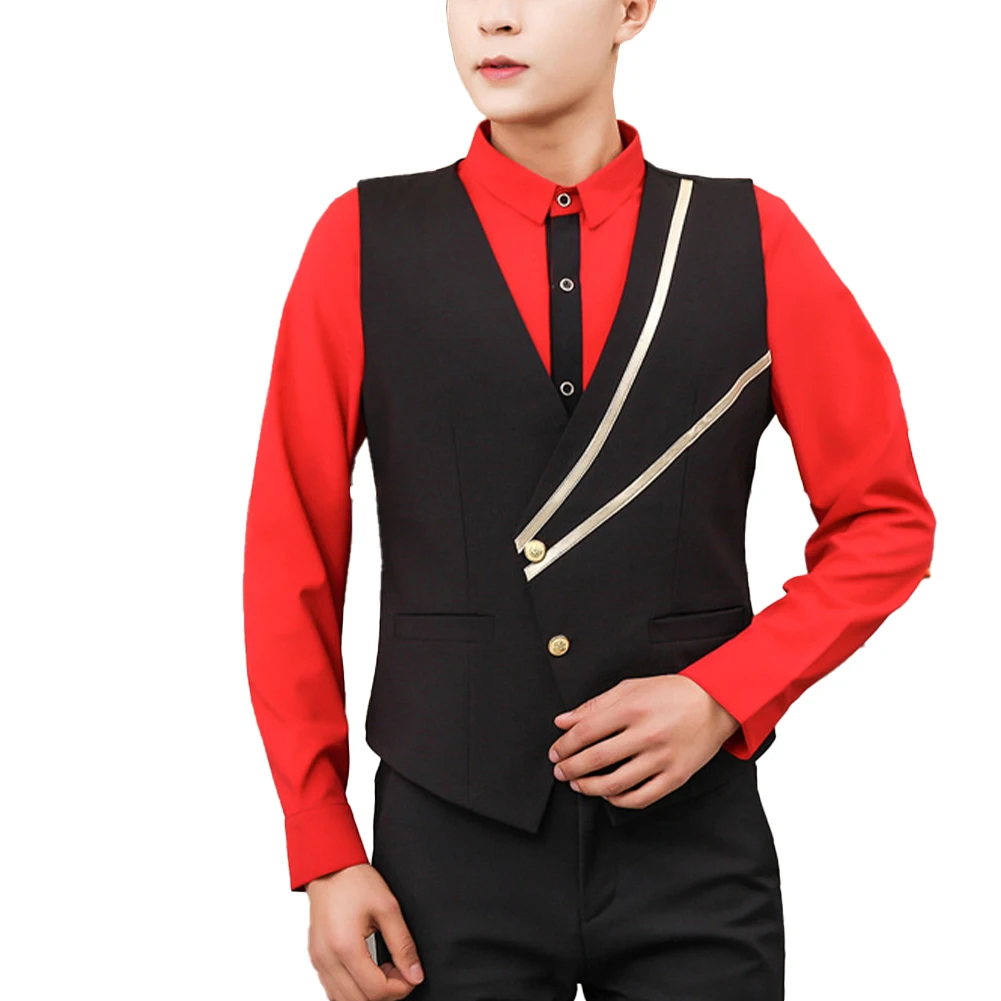 

Coat Vest Elegant Mens Modest Polyester Regular Sleeveless Suit V Neck Versatile Waist Business Office Durable