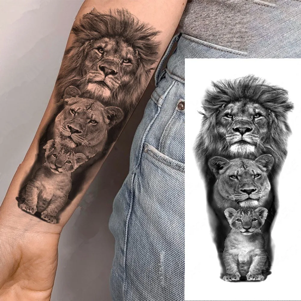 

Lion Family Tiger Temporary Tattoo Sticker Fashion Wolf Waterproof Tatto Body Art Arm Fake Removable Tatoo Men Women Personality