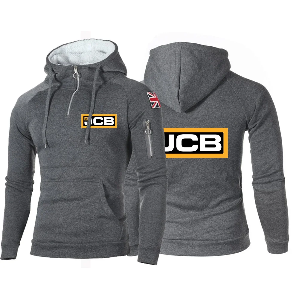 

Excavator Jcb Men Solid Color Hoodie Glock Print Double Zipper Design Pullover Hooded Sweatshirt Long Sleeve Sports Sweater