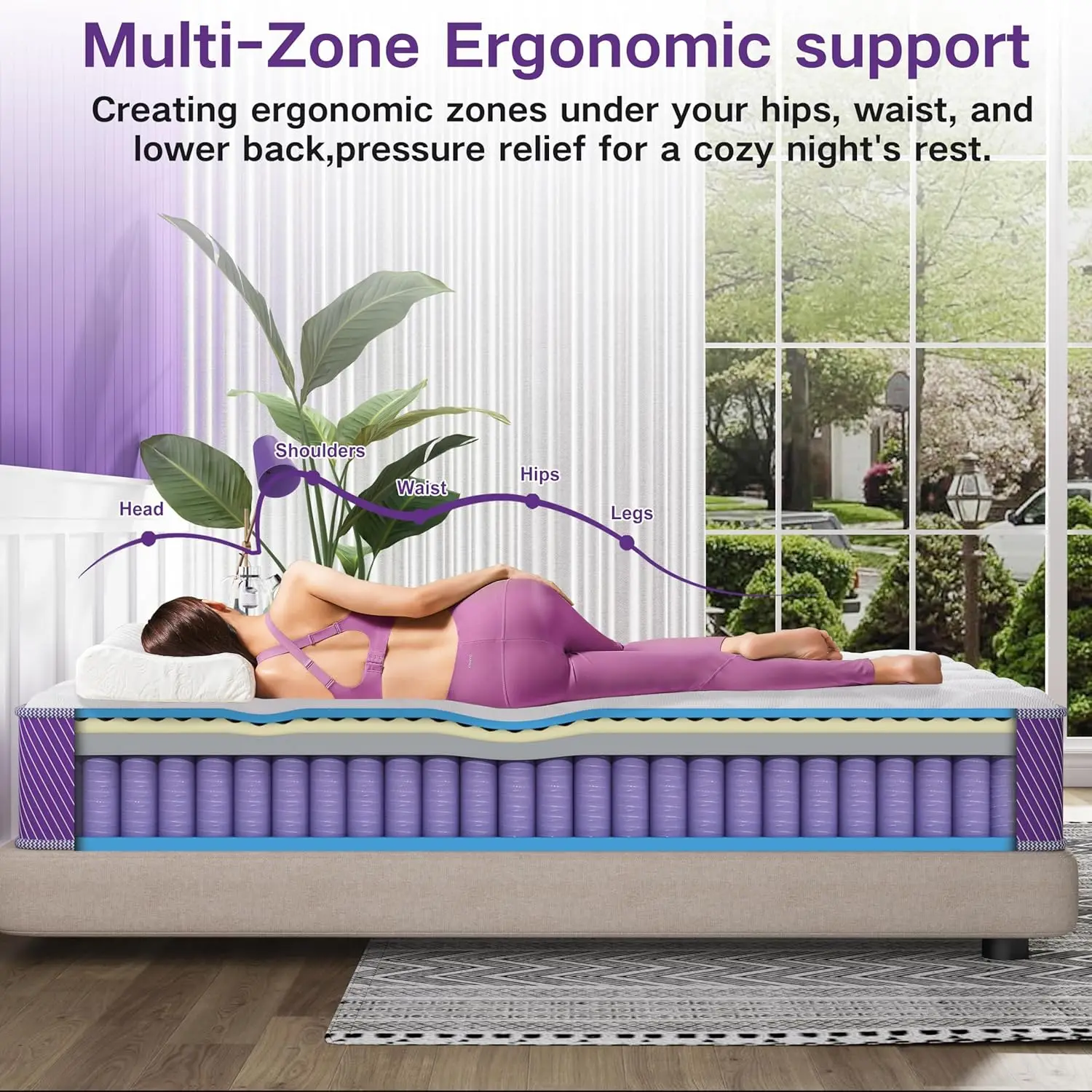 Full Size Mattress 10 H Hybrid Mattress In A Box, Purple Mattresses Full 10"" With Memory Foam And Poet Spring,Bed In A 5