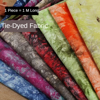 Tie-dyed Fabric Cotton Linen By The Meter for Dresses Clothing Coats Sewing Flax Two-color Cloth High-grade Summer Thin Red Blue 1