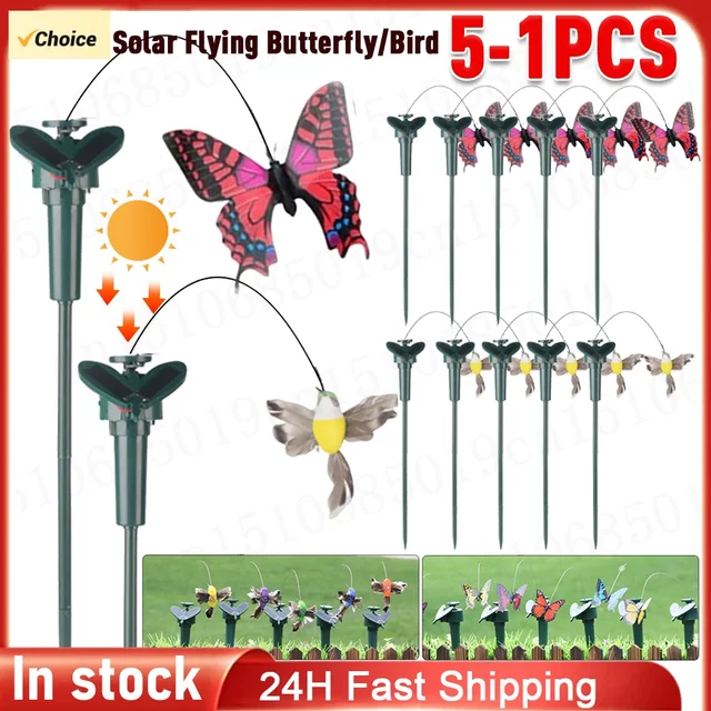 5-1pcs Solar Garden Butterfly Solar Flying Butterflies Garden Dancing Fluttering Butterfly Hummingbird Garden Yard Home Decor