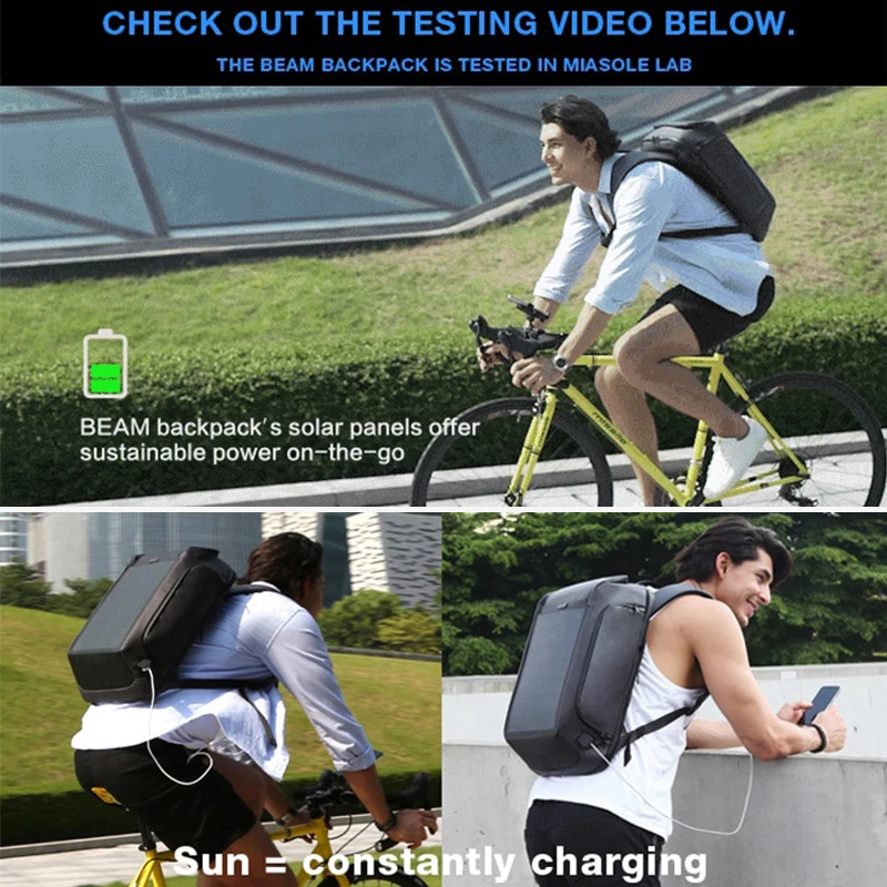 Kingsons Men Beam Backpack Solar Panel +USB Charging Anti-theft/Waterproof/ 15.6 inch Laptop Backpack Male 3