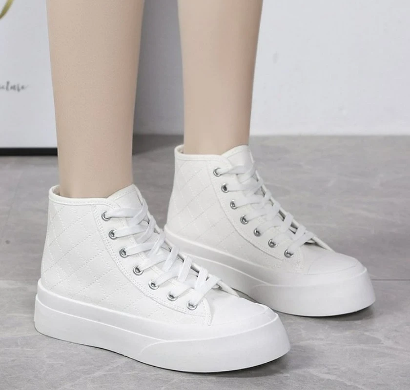 Zapatillas de deporte altas para mujer, zapatos de lona deportivos con plataforma plana, suela de goma, informales, vulcanizadas, para primavera| | - AliExpress