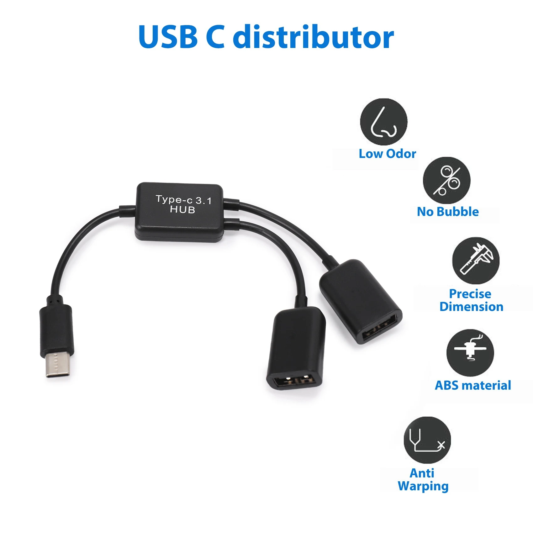 A02R 유형 C OTG USB 남성 - 듀얼 2.0 여성 OTG 충전 2 포트 허브 케이블 Y 분배기