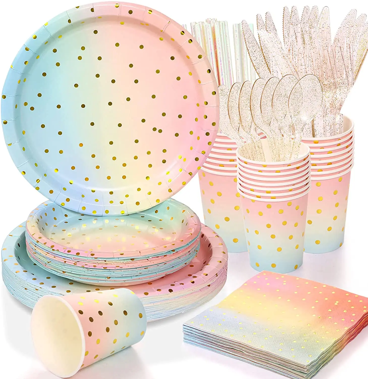 

Hot Sale Disposable Tableware Sets Paper Plates Napkins Tableware Dinnerware Set For Wedding Birthday Party Supplies