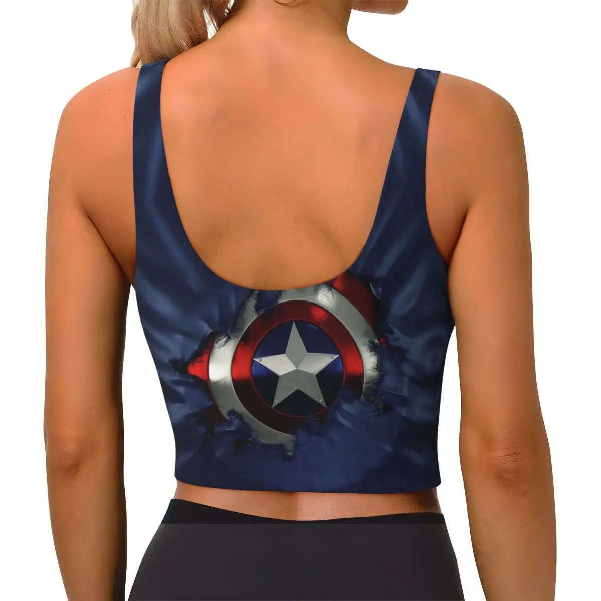 Captain America Shield Comic Blue High Impact Sports Bras Women's Seamless Workout Running Crop Tank Tops sports bra crop tops