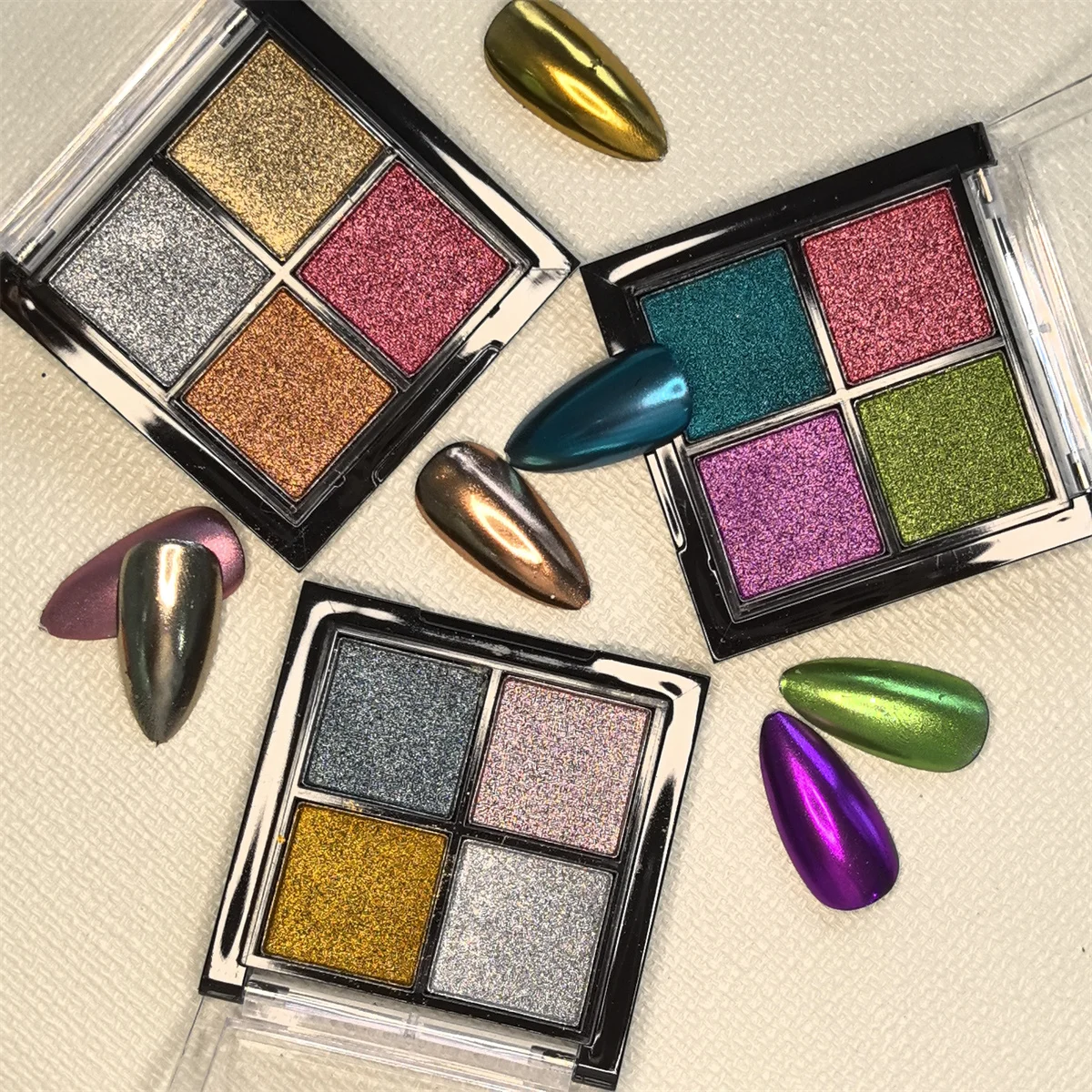 4 grid chrome nail magic mirror powder palette holographic laser aurora solid mirror gel polishing pigment decoration nail powder nail glitter nail pigment 1pc