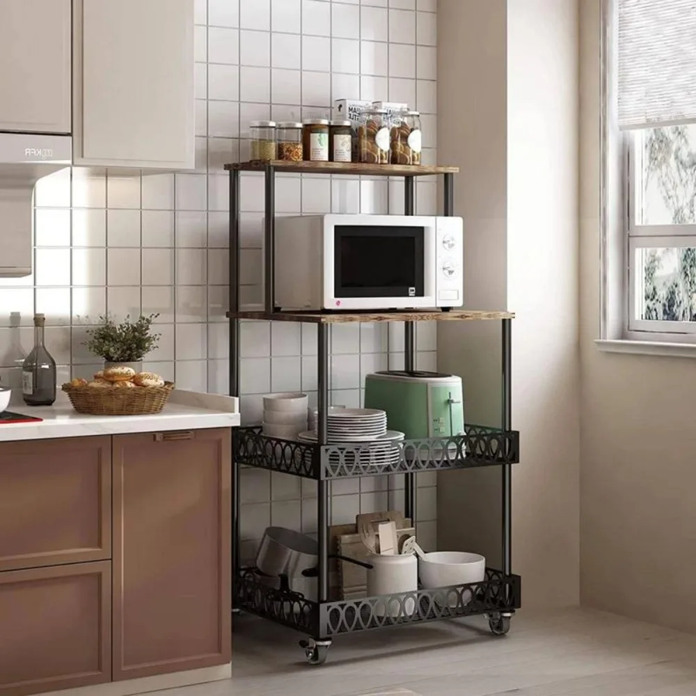 

Four layer Vertical Microwave Oven Rack, Kitchen Storage Rack with Wheels, Suitable for Kitchens and Restaurants Freight Free