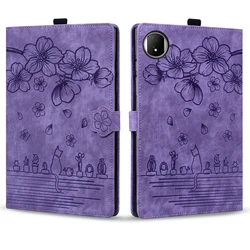 Floral & Cat Embossed 3D Wallet Stand Tablet Case with TPU Back for Pad X7 JMS - W09 (Purple1)