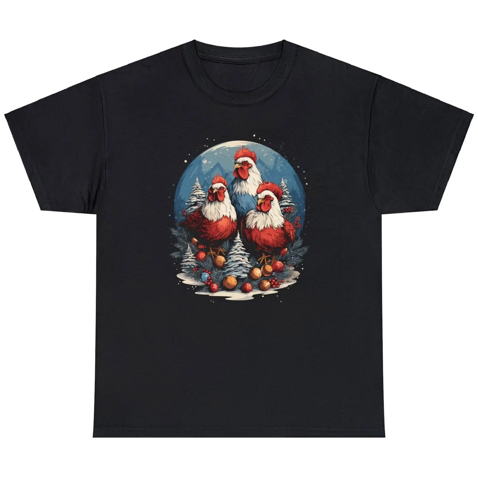 Three Christmas Rooster Tee, Funny Grazie Dando Chicken Rooster T Shirt S-5Xl Maniche Lunghe