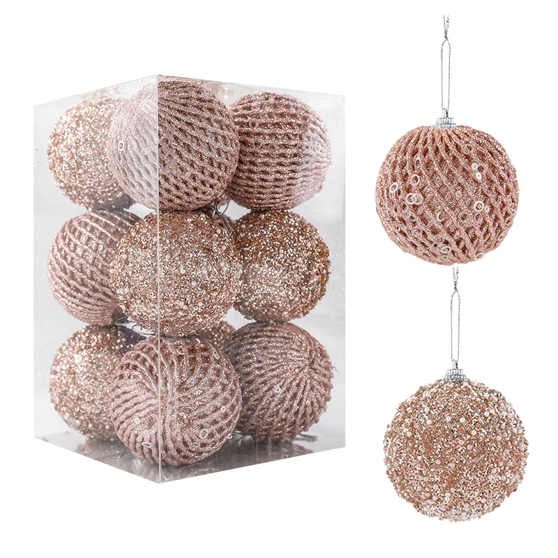 thumbnail image 1 of 12 bolas de Navidad de 8 cm para árbol de Navidad, adornos colgantes grandes con purpurina blanca y roja para el hogar, regalo de Año Nuevo 2025, 1 of 5