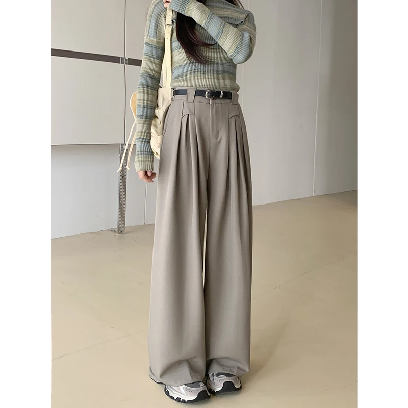 2024 Loose Personalized Elastic Waist Suit Pants Casual Pants Women's Wide Leg Pants High Waist Drape Floor-Mopping Pa