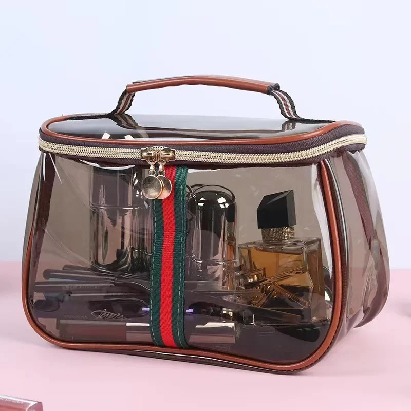 Bolsa de Aseo Portátil de Lujo, Bolsa de Cosméticos Transparente de Gran Capacidad, Impermeable, de PVC