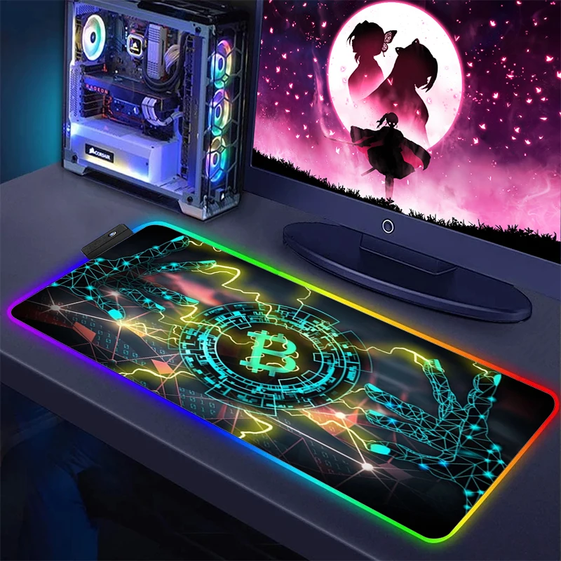 Bitcoin Backlit Teclado Mouse Pad Tapete Anime Tapete Rgb Acessórios Led Gamer Gabinete de Computador Mats Mesa pc Laptops Gaming - Imagem 4