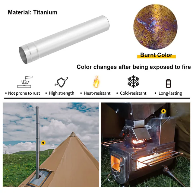 Soomloom Titanium Stove Accessories - Titanium Chimney Extension Pipe, Lightweight Extendable Pipe for Camping Firewood Stove 3