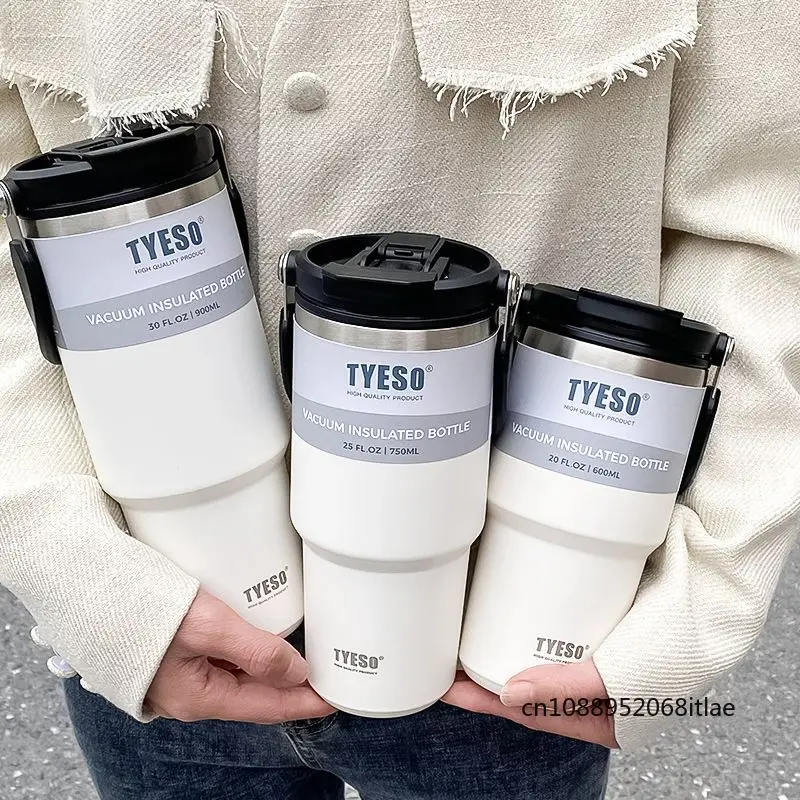 Tyeso Thermo Bottle with Straw Stainless Steel Car Thermal Cup Spors Water Bottles Keep Cold and Heat Thermal Mug Insulated Cup