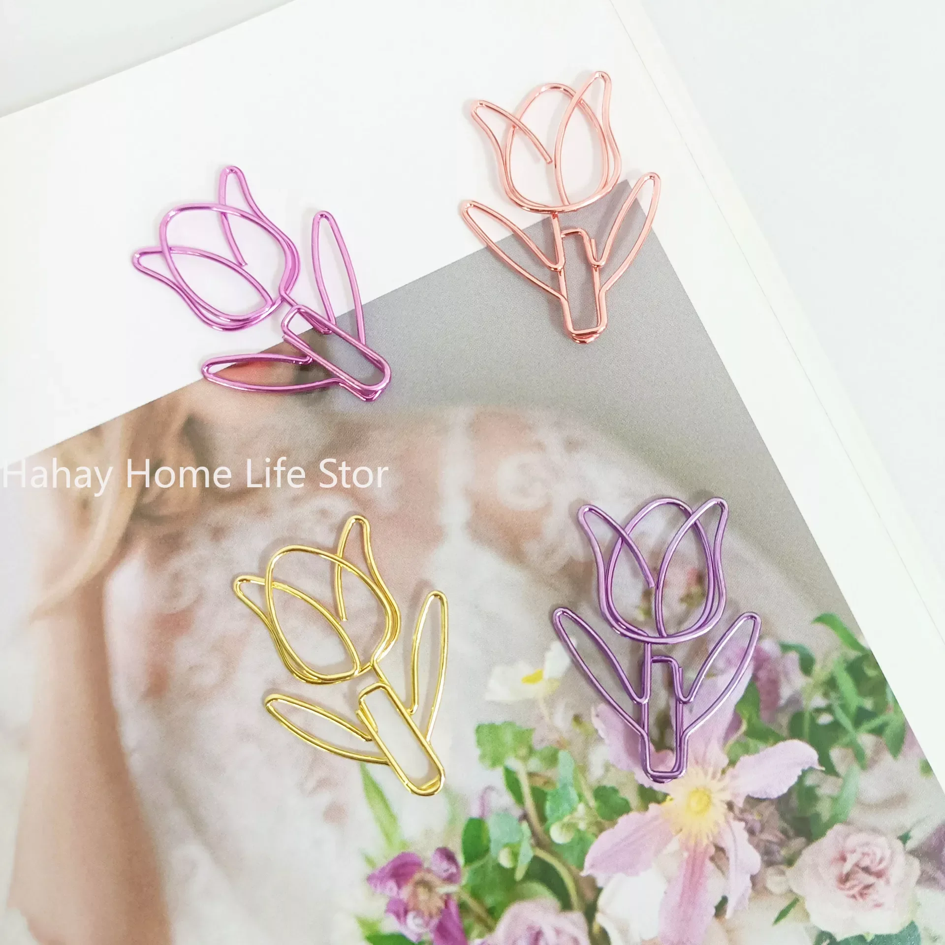 Colored Paper Clips Tulip Shaped Office Stationery Metal Bookmark Holder 1pc