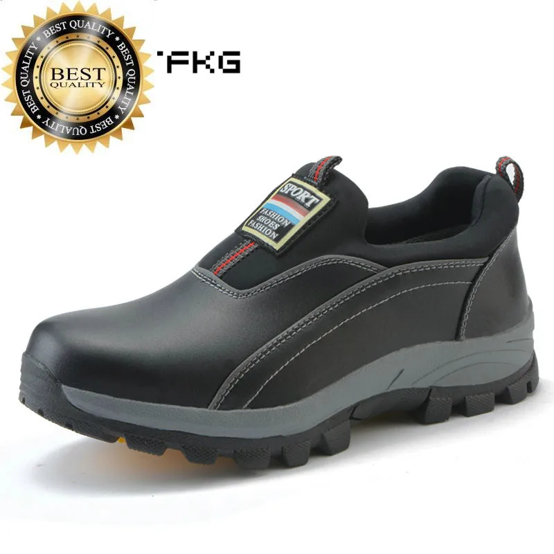 

size mens causal black big breathable steel toe caps work safety shoes slip on lazy cow leather tooling low boots zapatos hombre