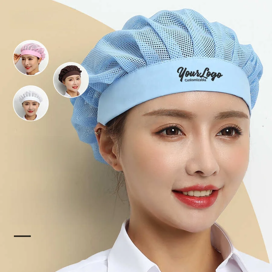 여성용 셰프 모자 주방 작업 모자 음식 서비스 머리카락 흘러내림 방지 헤드기어 통기성 실내 범용 챙 없는 모자