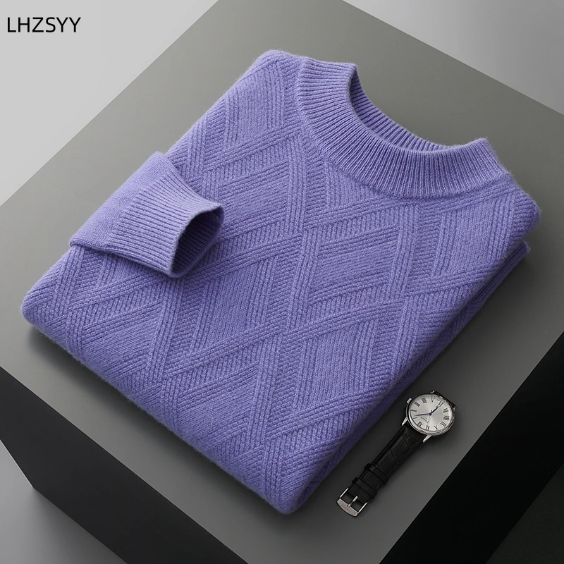 LHZSYY Men's 100%Cashmere Sweater Winter Half-Neck Thicken Pullovers Youth Casual Tops Diamond Knit Base Shirt Large Size Jacket 4