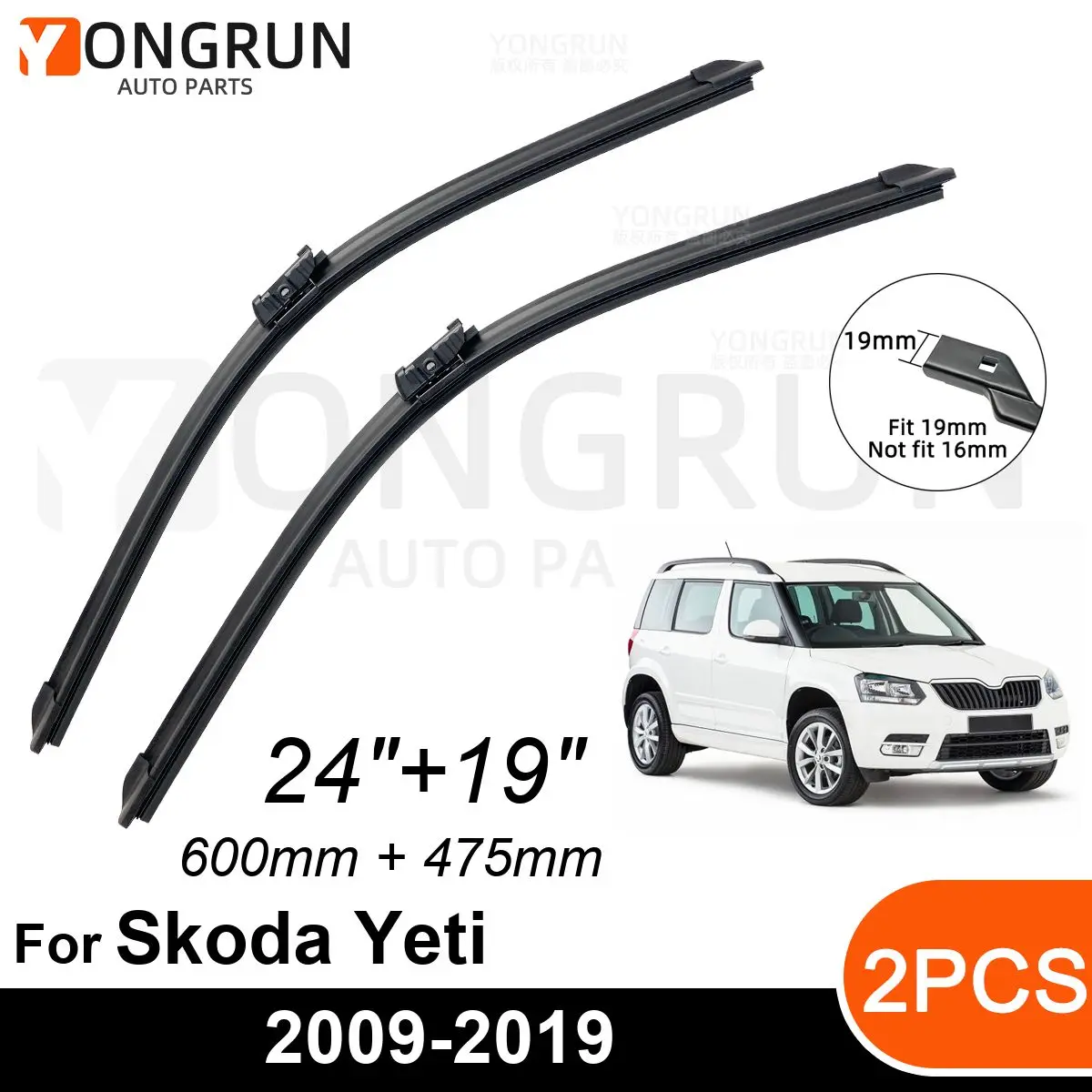 

Стеклоочистители для Skoda Yeti 2009-2019, резиновые щетки стеклоочистителя 24 + 19 дюймов, аксессуары для лобового стекла автомобиля