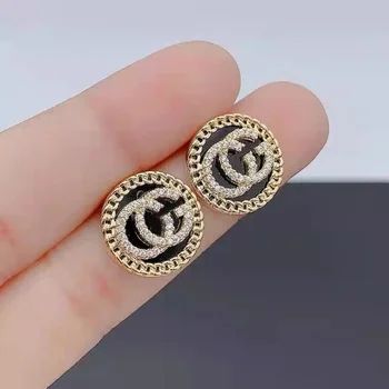 Zircon-studded letter stud earrings - simple and elegant round earrings for wholesale purchase 1