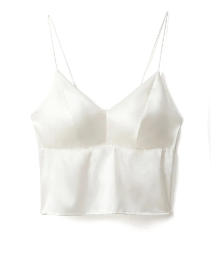 Real Silk Wrapped Vest Chest Cushion Camisole Women Mulberry  Bandeau Crop Tops Bra for Summer Vacation Sexy External
