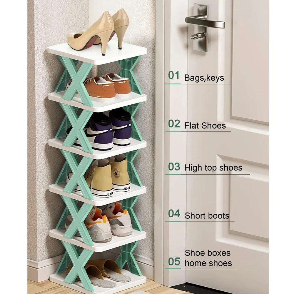 Narrow Shoes Rack 2-9 Tiers Small Vertical Shoes Stand DIY Storage Organizer Rack Easy Assembly Space Saving Shoe Rack