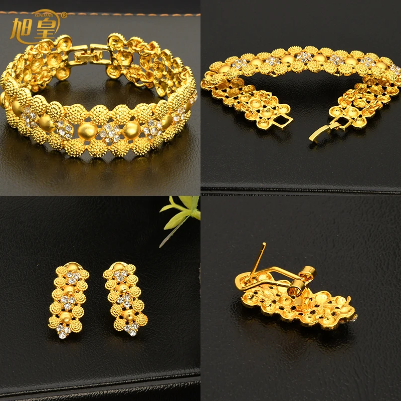 XUHUANG Dubai 2024 Gold Color Necklace Bracelet Jewelry Set For Women Ethiopian Arabic Charm Necklace Choker Set Wedding Gifts 6