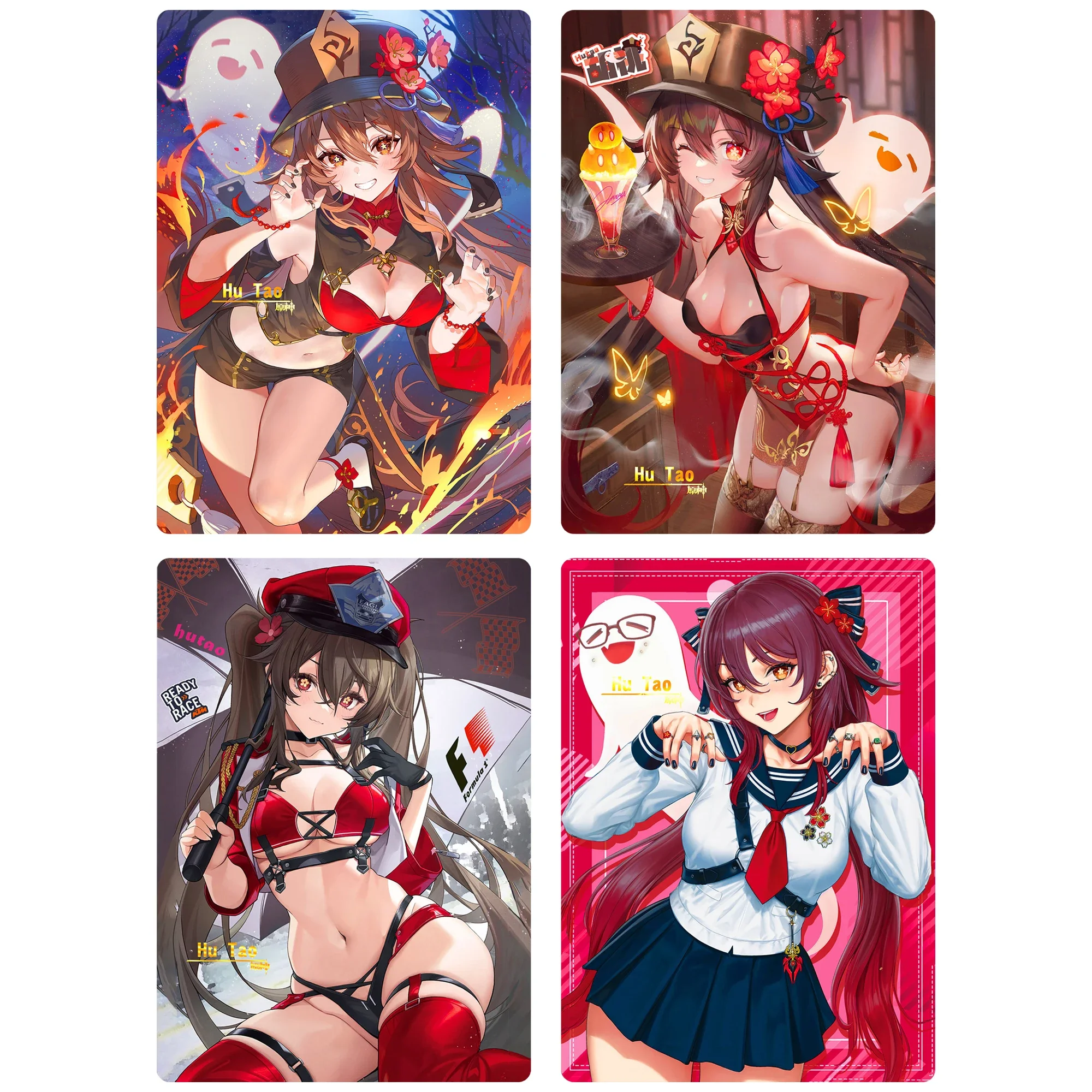 

4 шт./набор, рефракционные цветные флеш-карты аниме