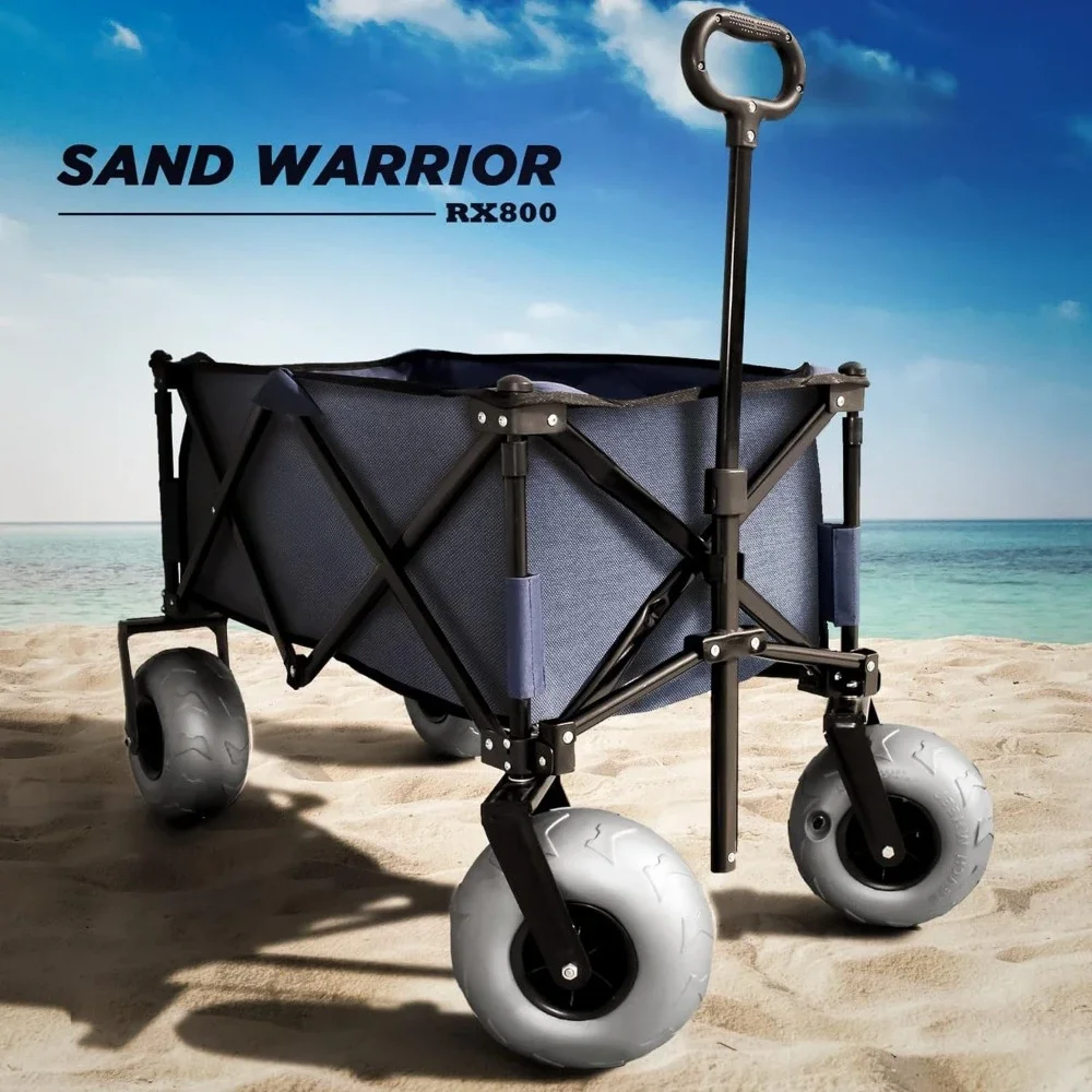 Beach Wagon with Big Wheels for Sand-All Terrain Steel Frame Utility Cart with 9" Pneumatic Tires, Collapsible Folding Design