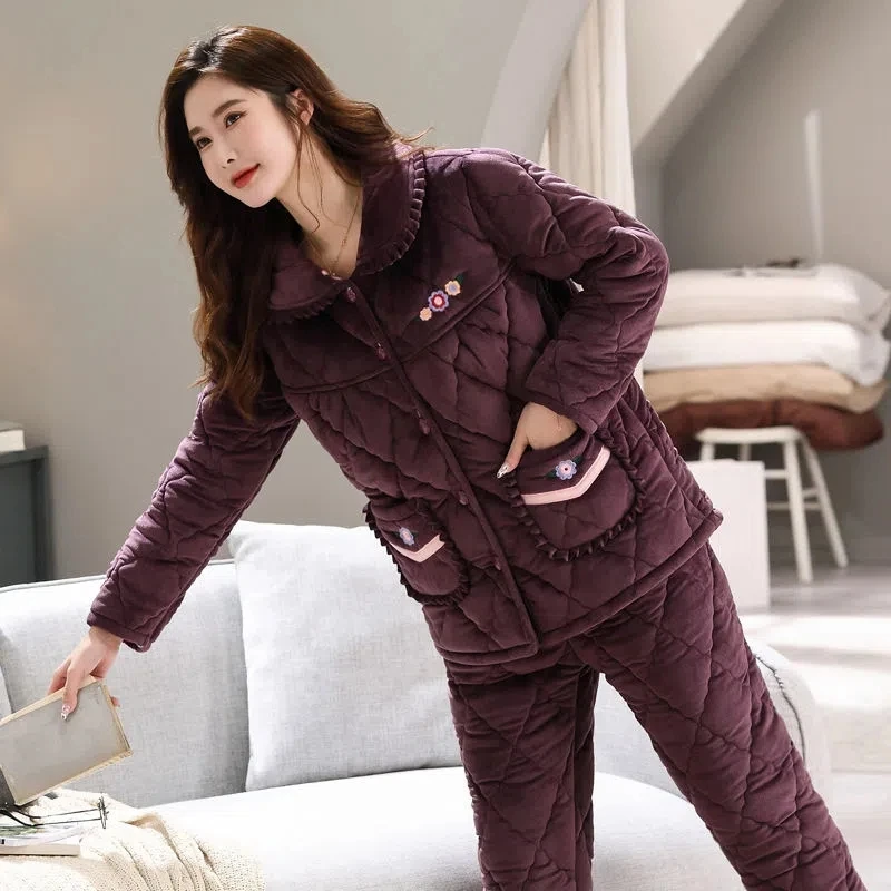 Plus Woman Winter Pajama Warm Sleepwear Pajama Women Flannel Warm Pyjama  Pajamas Set Thick Plus Size Elegant Home Suit 6XL