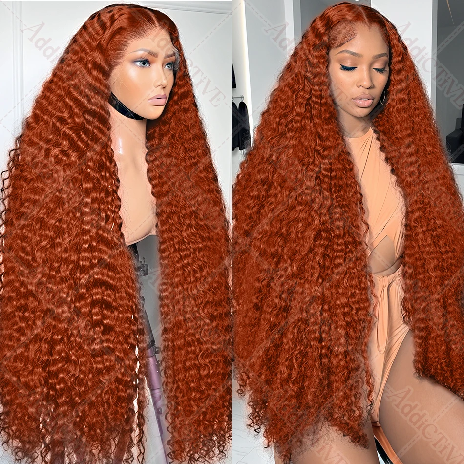 Human Hair Wig 250% 30 40 Curly Ginger Orange 13x6 13x4 Lace Front Deep Wave Brazilian Remy Hair