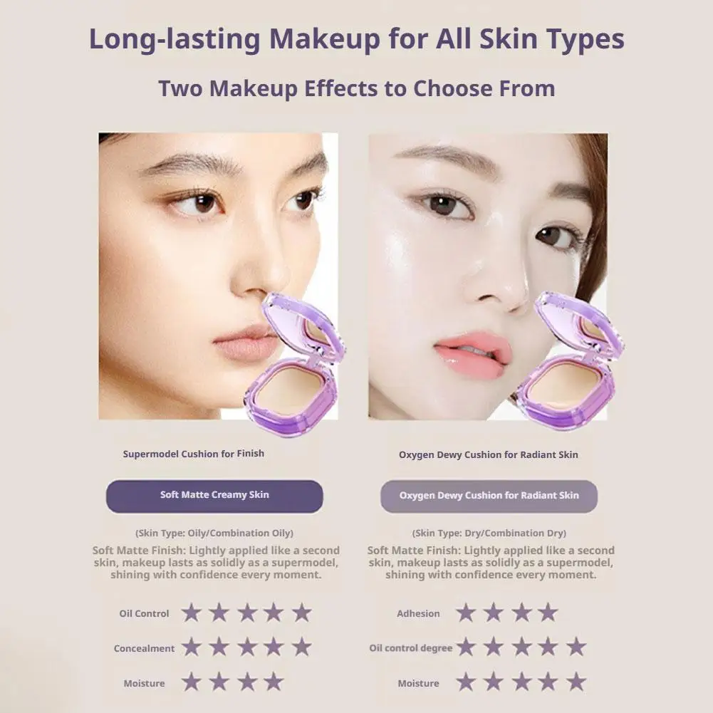 Fondotinta liquido Purple Girl con cuscino d'aria, CC Cream Face Lock Makeup, fondotinta waterproof a lunga tenuta per tutti i tipi di pelle - immagine 3