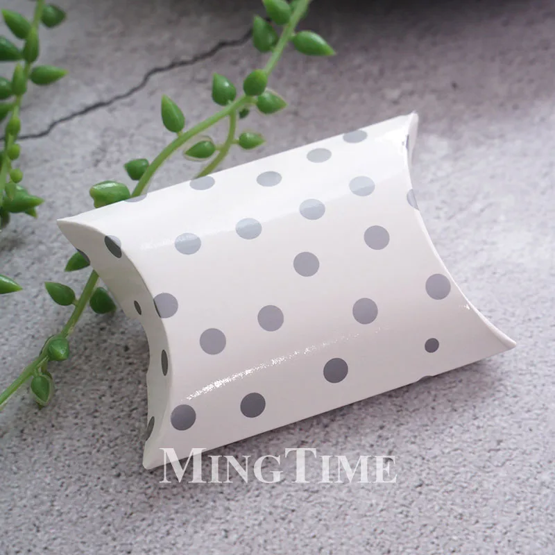 50/100 Stück Kissenförmige Süßigkeitenschachteln Kraftpapier-Verpackung Gold Silber Streifen Punkt Blumen Hochzeit Party DIY Geschenkbox Kekstüte – Detail 7